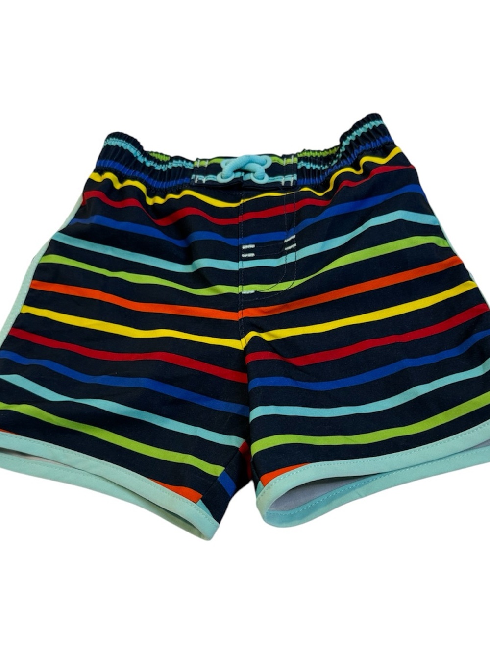 wonder nation Navy Swim Shorts with Rainbow Stripes